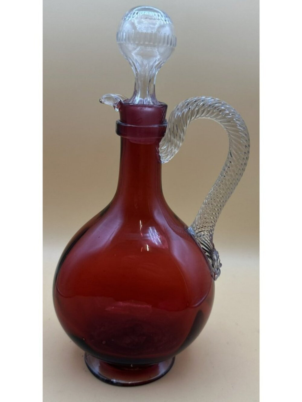 MCM Cranberry Blown Glass Amberina Barware Decanter With Stopper Mid Century